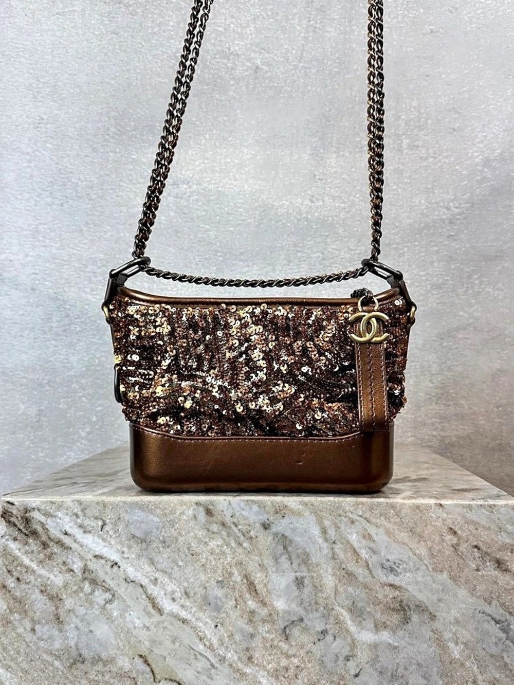 Chanel Sequin Chain Crossbody Bag in Brown & Gold Like New